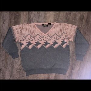 Vintage brown and Gray Reindeer Sweater